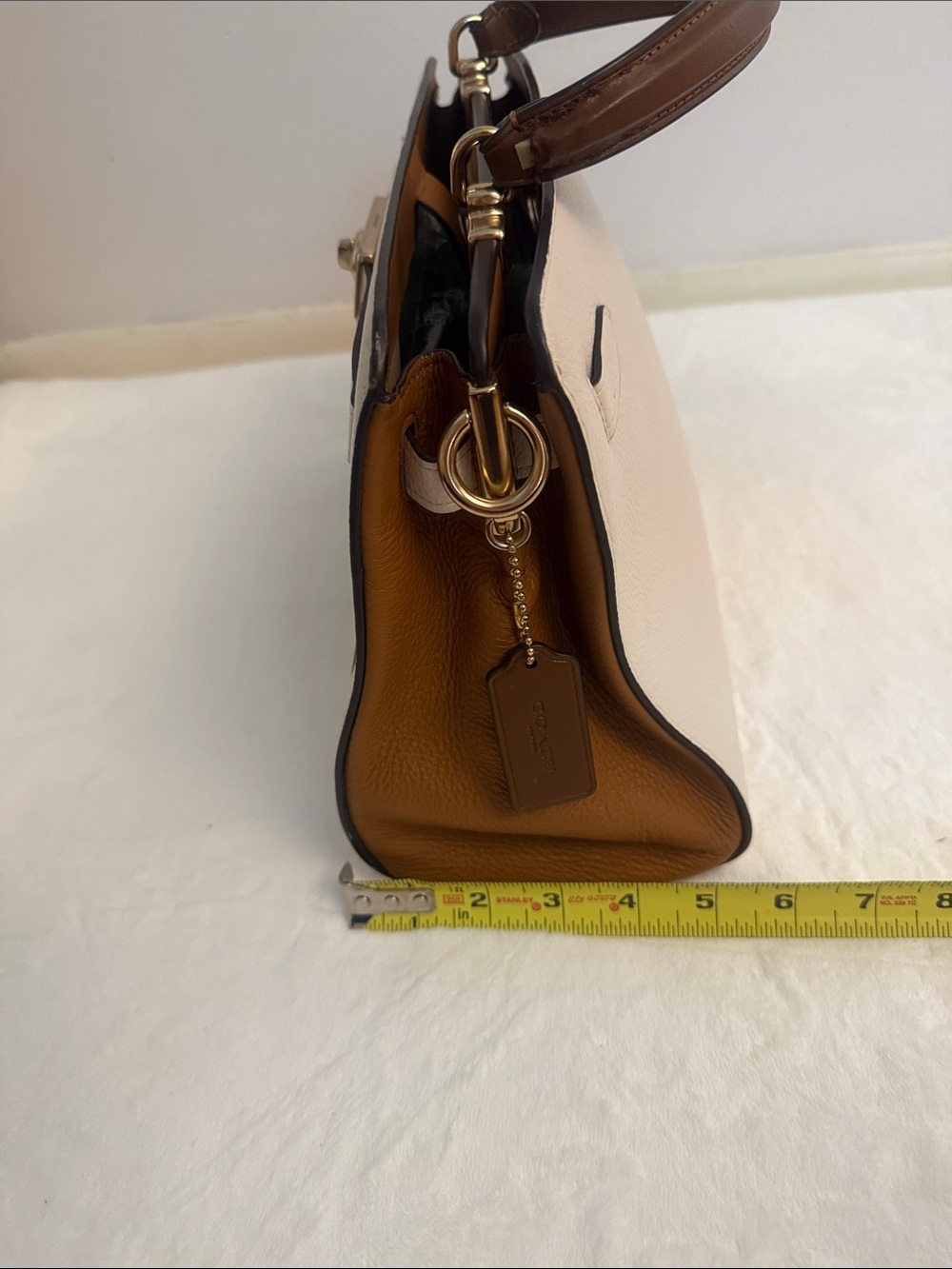 Coach Cream Leather Top-Handle Satchel with Turnlock - Picture 5 of 17